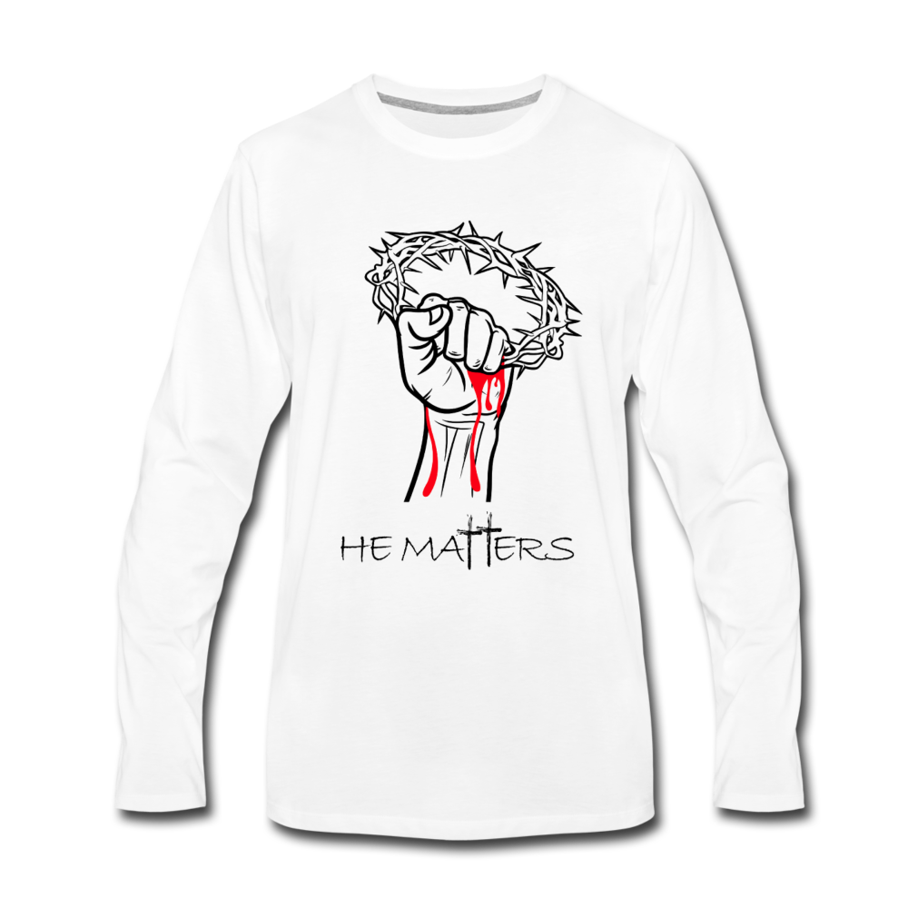 "HE MATTERS", Men's Premium Long Sleeve T-Shirt - white