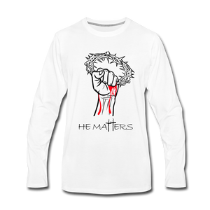 "HE MATTERS", Men's Premium Long Sleeve T-Shirt - white