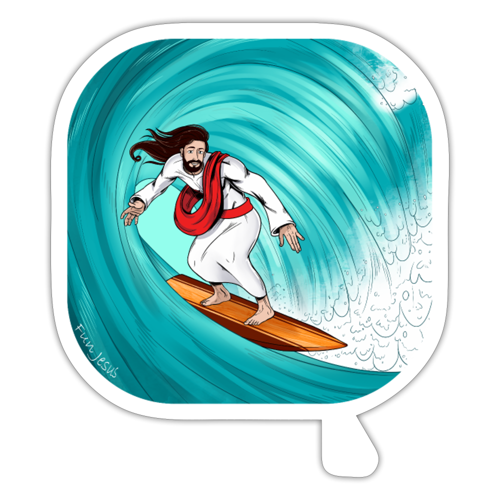 "Surfs Up", Fun Jesus Die Cut Sticker, Color - white matte
