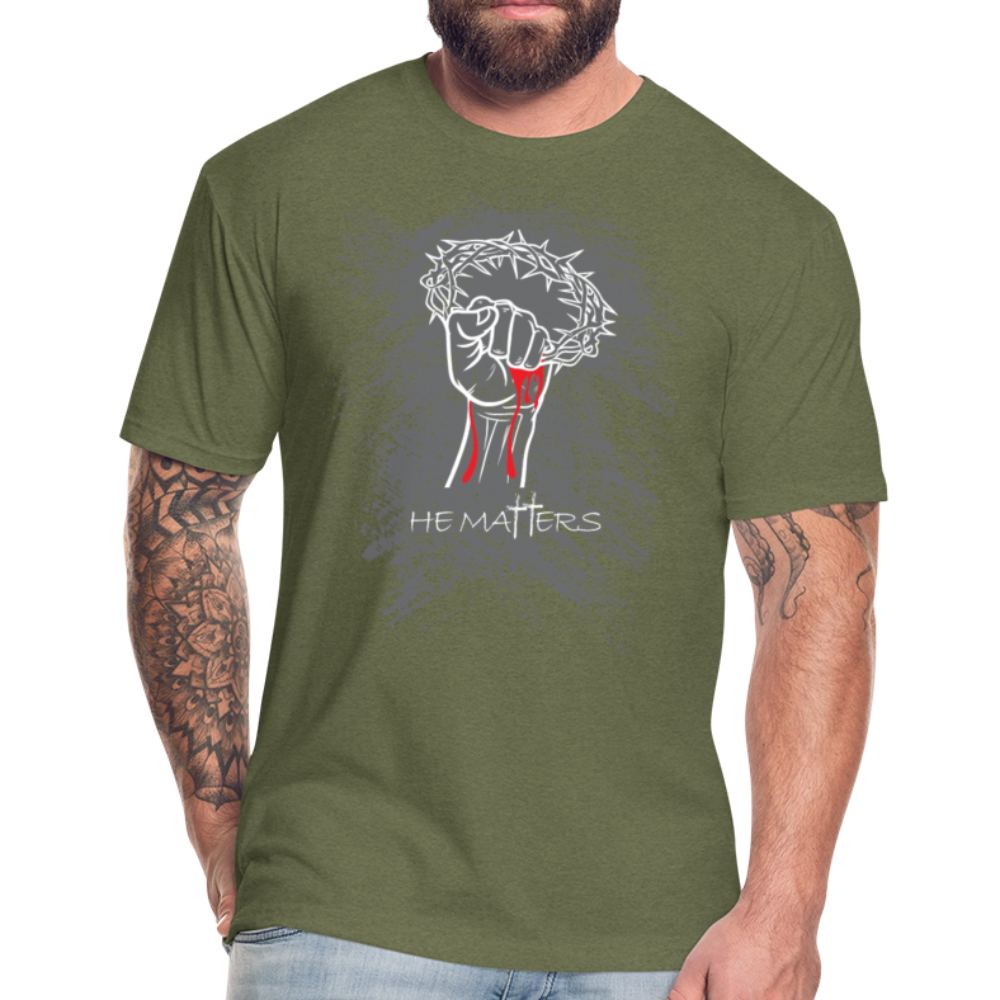 "He Matters" Grunge Background, Mens - heather military green