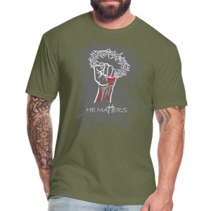 "He Matters" Grunge Background, Mens - heather military green