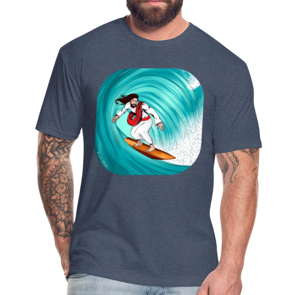 Surfs Up!!  Fun Jesus T-Shirt,  Full Color, Mens - heather navy