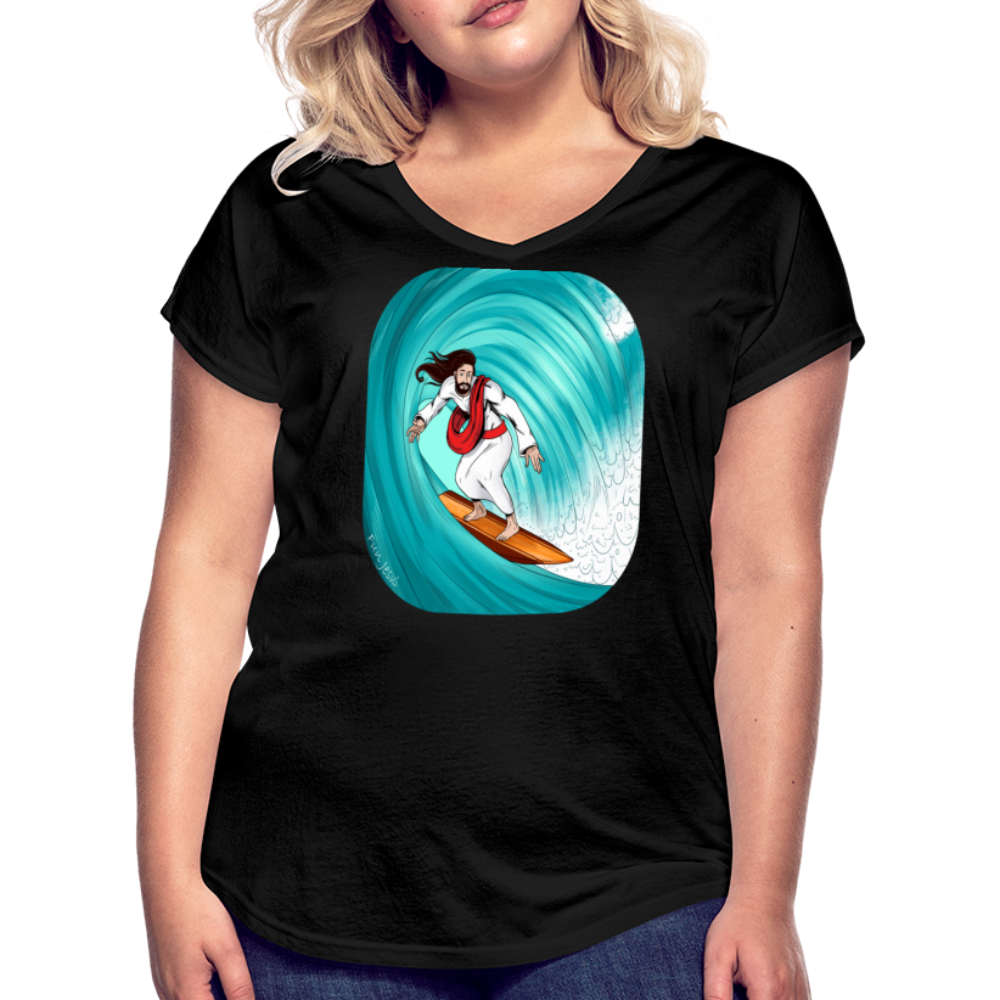 Surfs Up!!  Fun Jesus Womans T-Shirt Full Color - black