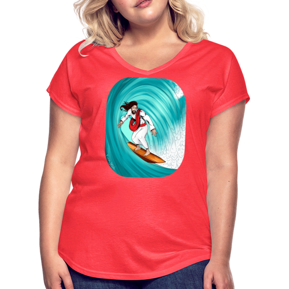 Surfs Up!!  Fun Jesus Womans T-Shirt Full Color - heather red