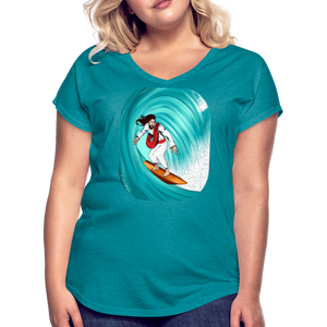 Surfs Up!!  Fun Jesus Womans T-Shirt Full Color - heather turquoise