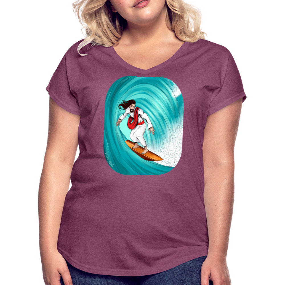 Surfs Up!!  Fun Jesus Womans T-Shirt Full Color - heather plum
