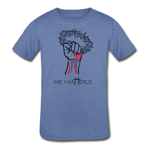 "He Matters", Kids Signature T-Shirt, Black Lettering - heather Blue