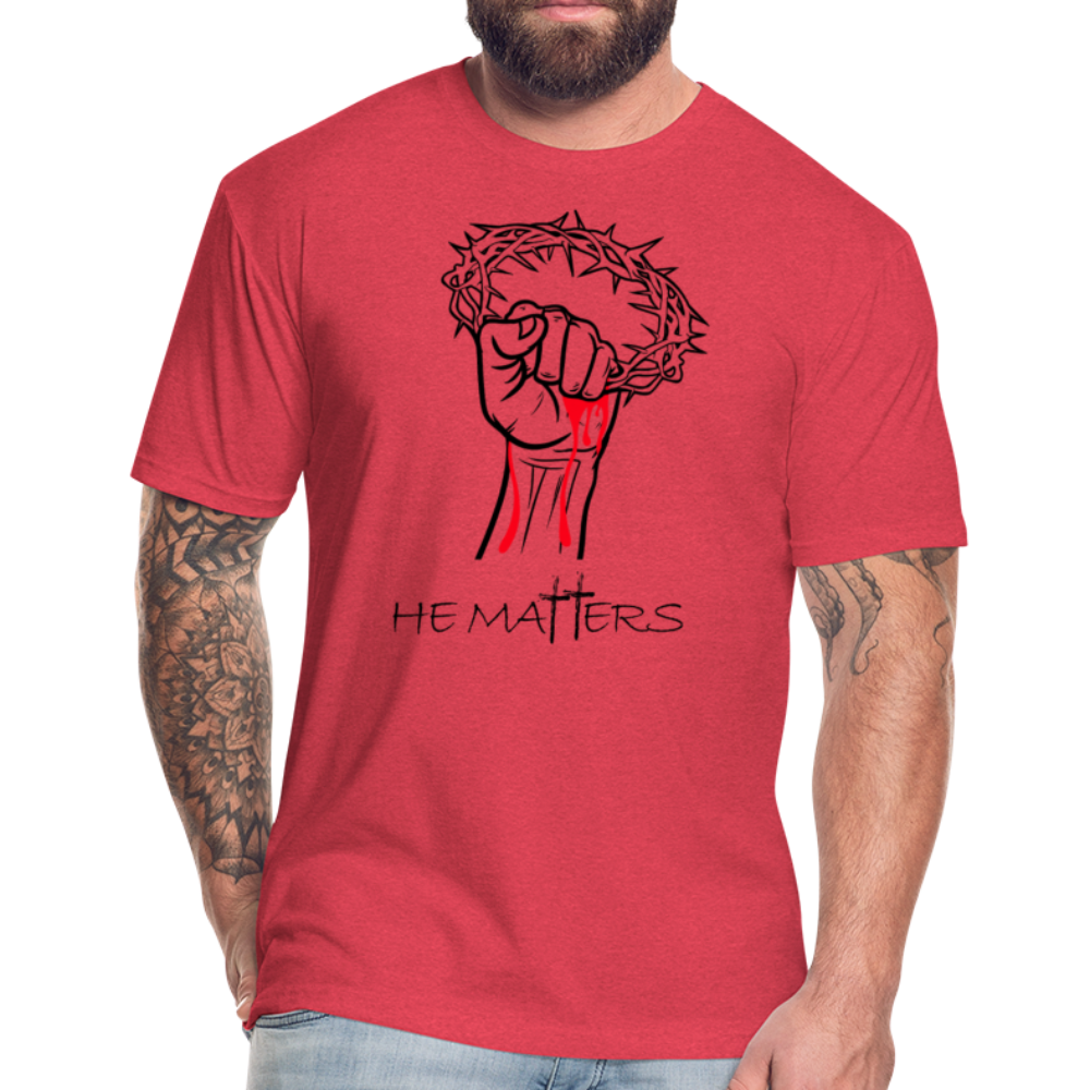 "HE MATTERS" T-Shirt, Mens, Black Lettering - heather red