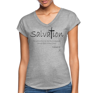 "Salvation", T-Shirt, Womens, Black Lettering - heather gray