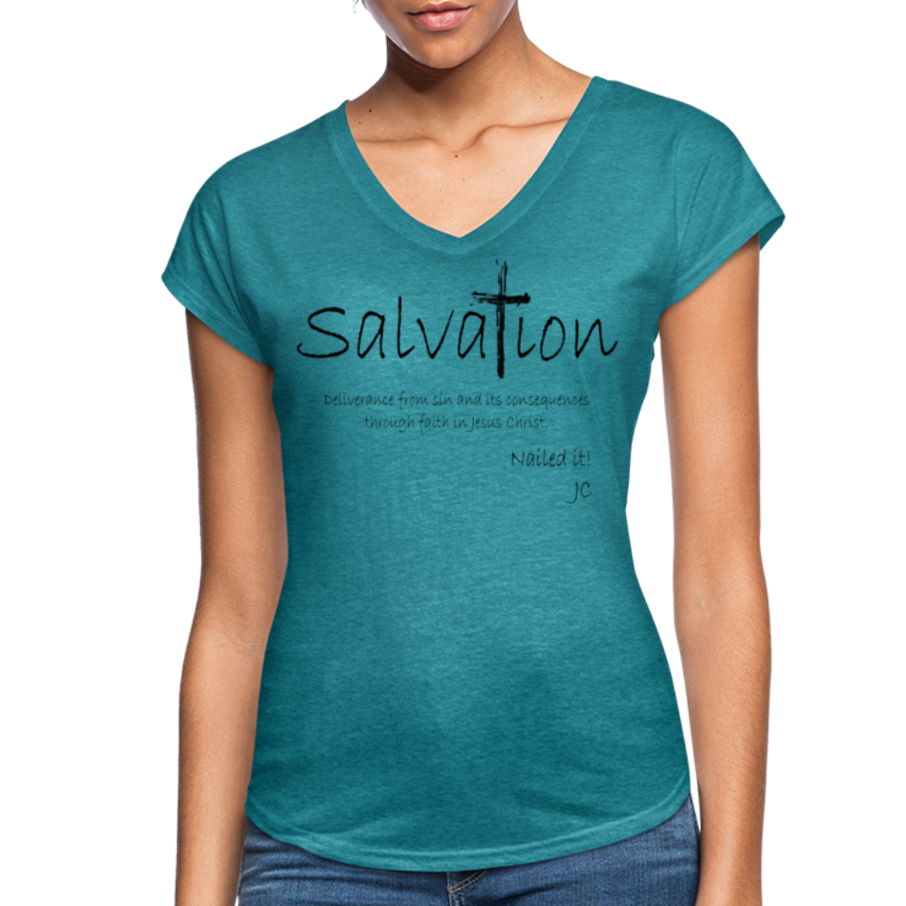 "Salvation", T-Shirt, Womens, Black Lettering - heather turquoise