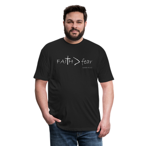"Faith > fear" T-Shirt, White Letter, Mens - black