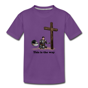"This is the way", Mando and Grogu on left side of Cross, Kids' Premium T-Shirt - purple