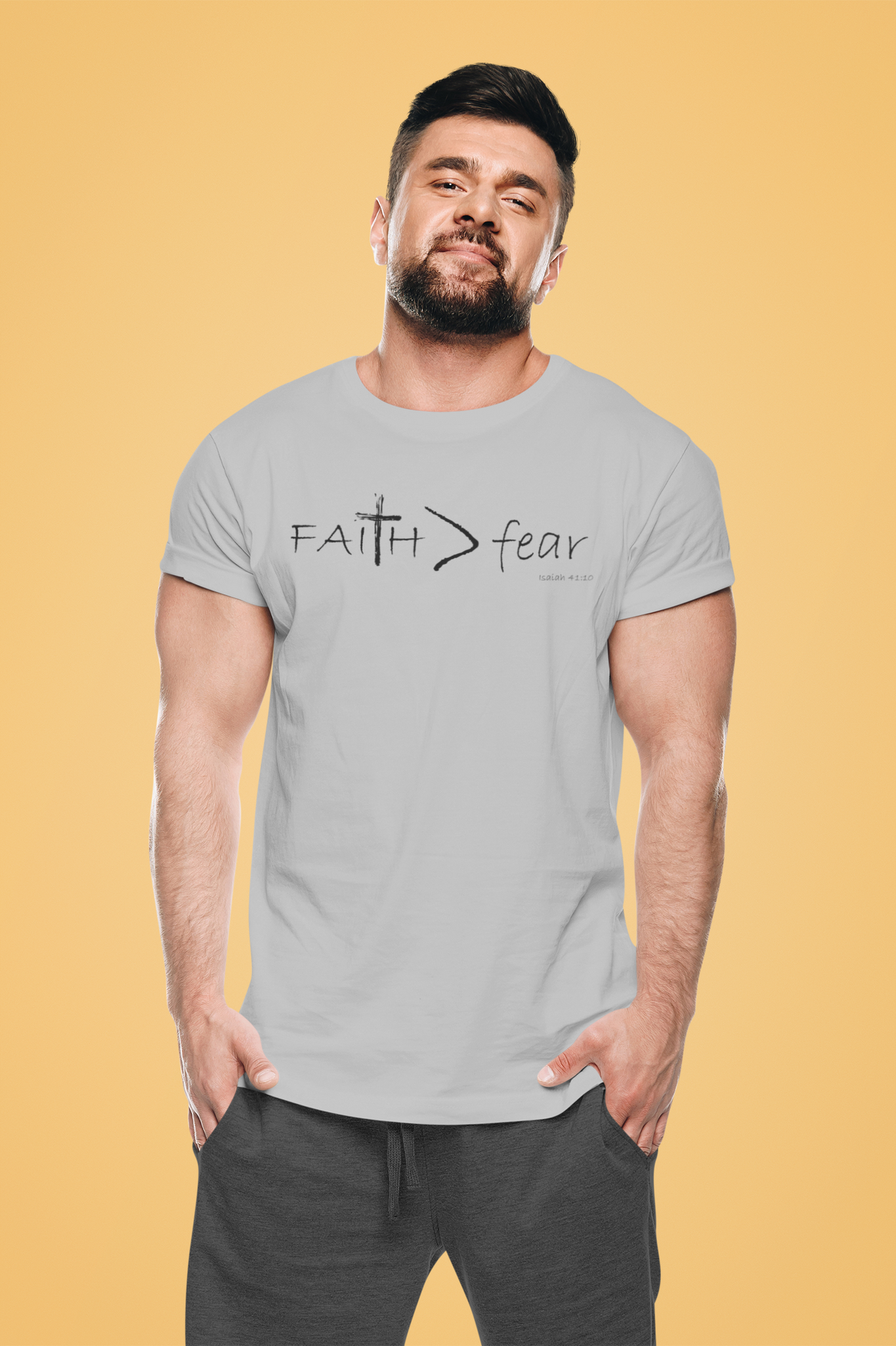 "Faith > fear", Unisex T-shirt, Black Lettering
