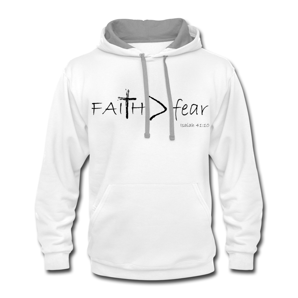 Faith Greater than fear, Contrast Hoodie, unisex, dark letters - white/gray