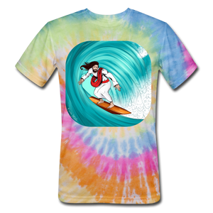 "Surfs Up" Unisex Tie Dye T-Shirt, Full Color - rainbow