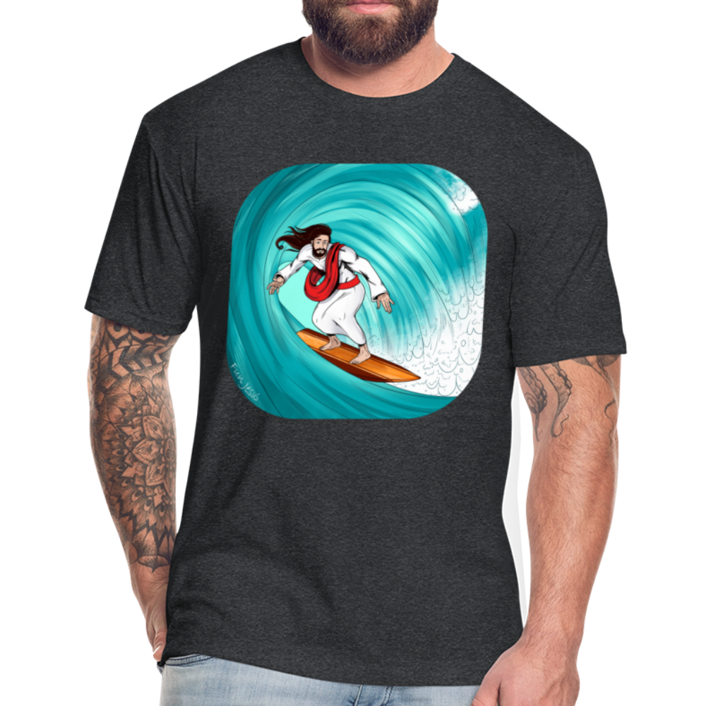 Surfs Up!!  Fun Jesus T-Shirt,  Full Color, Mens - heather black