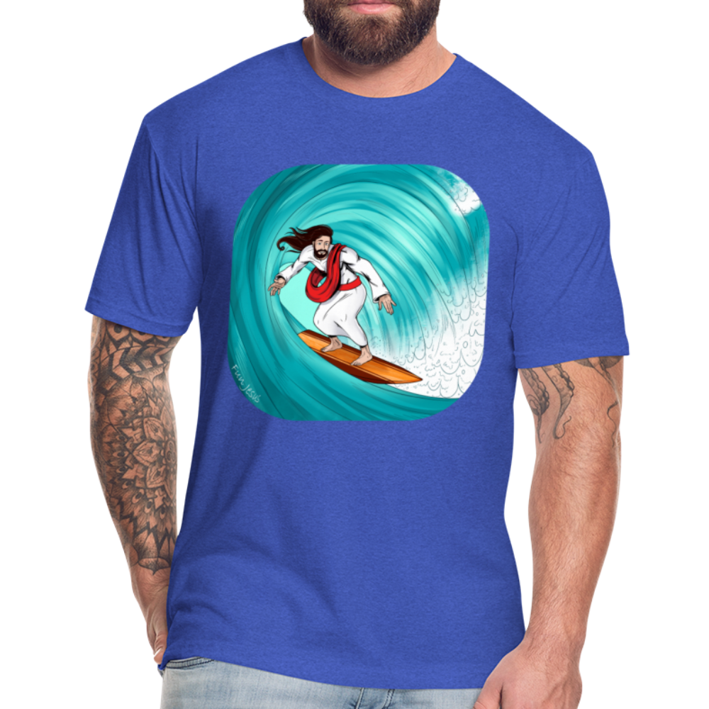 Surfs Up!!  Fun Jesus T-Shirt,  Full Color, Mens - heather royal