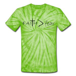 "Faith > fear" Tie Dye T-Shirts, Black Lettering - spider lime green