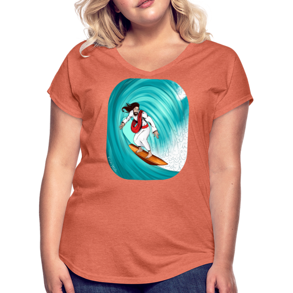 Surfs Up!!  Fun Jesus Womans T-Shirt Full Color - heather bronze