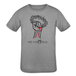 "He Matters", Kids Signature T-Shirt, Black Lettering - heather gray