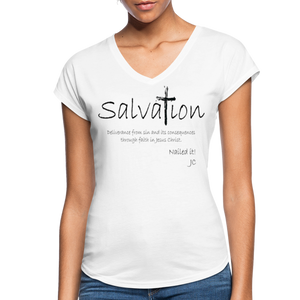"Salvation", T-Shirt, Womens, Black Lettering - white