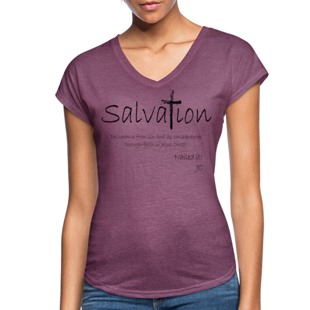 "Salvation", T-Shirt, Womens, Black Lettering - heather plum