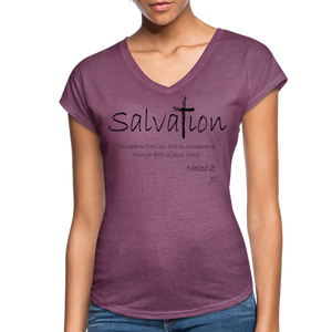 "Salvation", T-Shirt, Womens, Black Lettering - heather plum