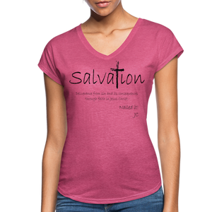 "Salvation", T-Shirt, Womens, Black Lettering - heather raspberry