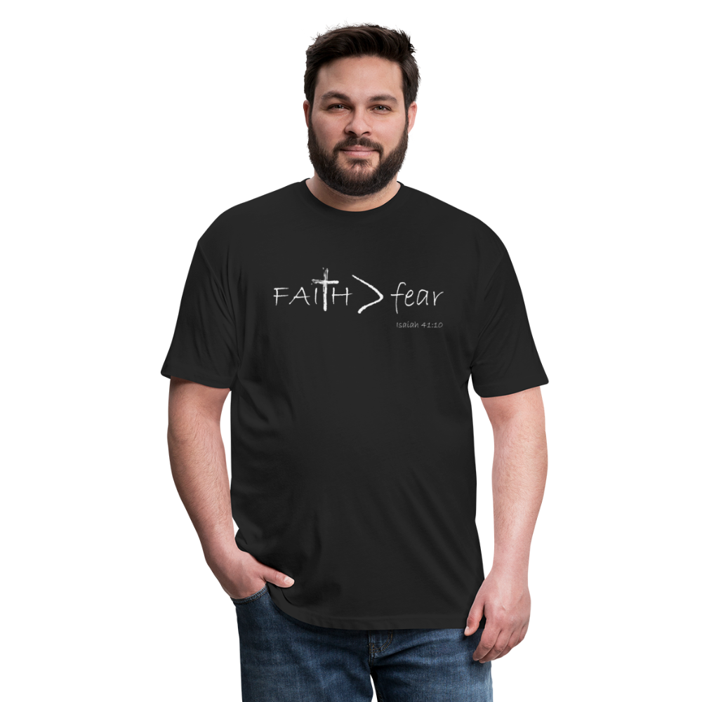 "Faith > fear" T-Shirt, White Letter, Mens - black