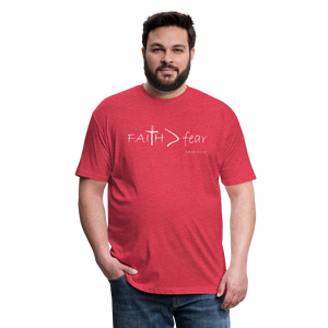 "Faith > fear" T-Shirt, White Letter, Mens - heather red