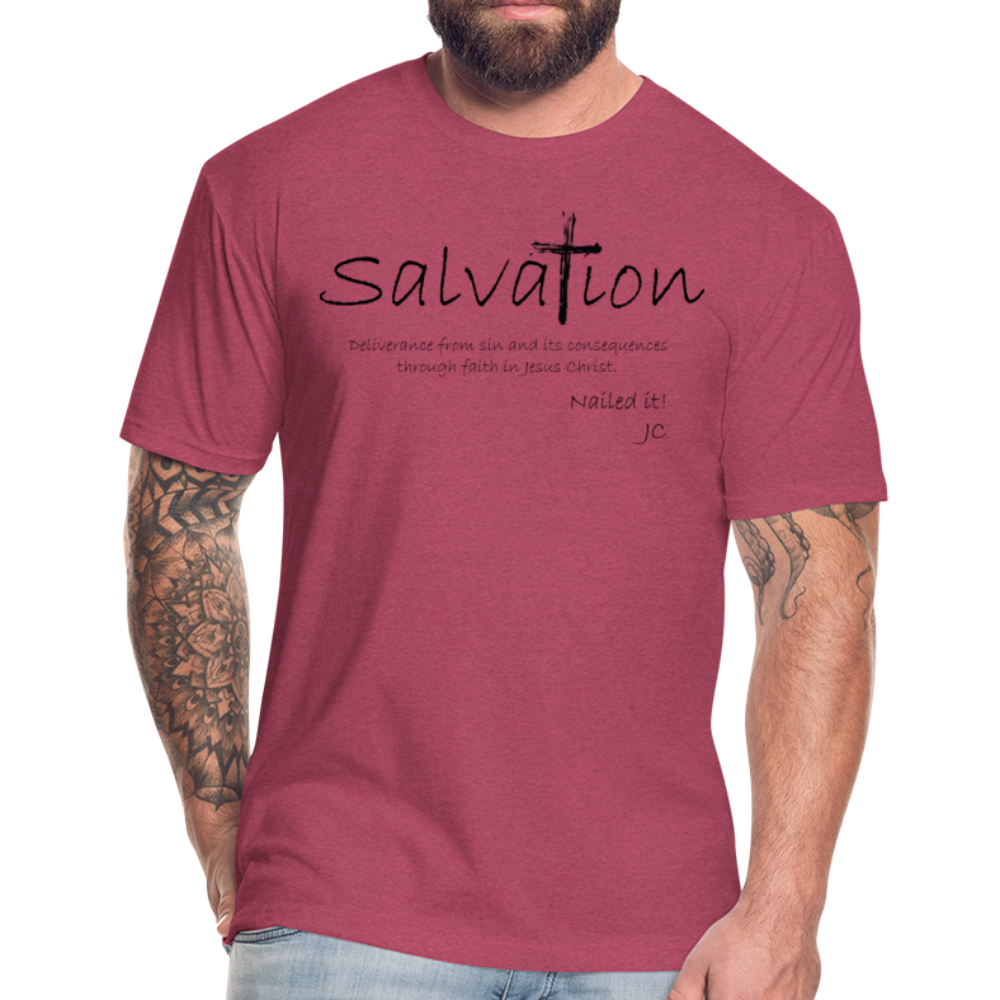 "Salvation", T-Shirt, Mens, Black Lettering - heather burgundy