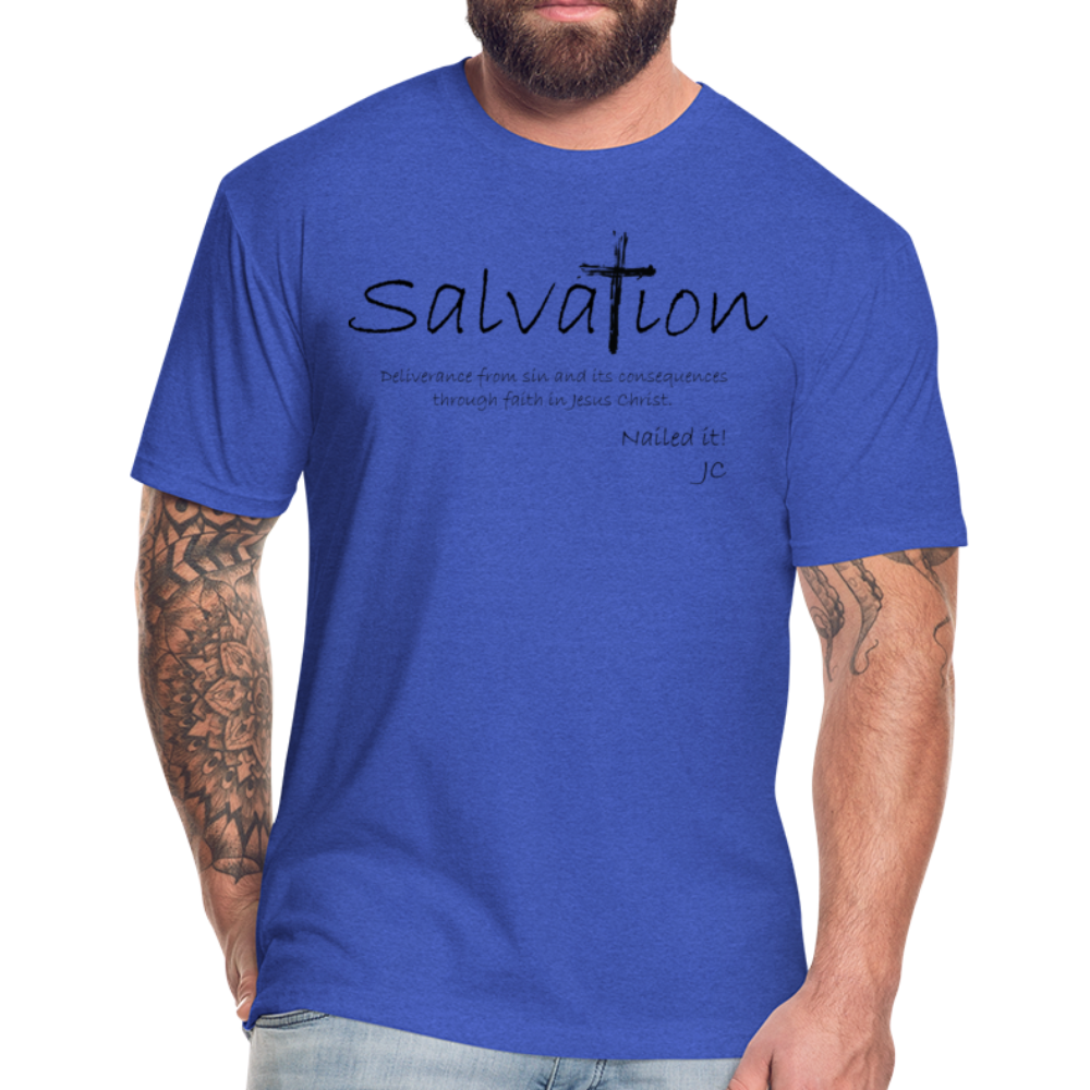"Salvation", T-Shirt, Mens, Black Lettering - heather royal