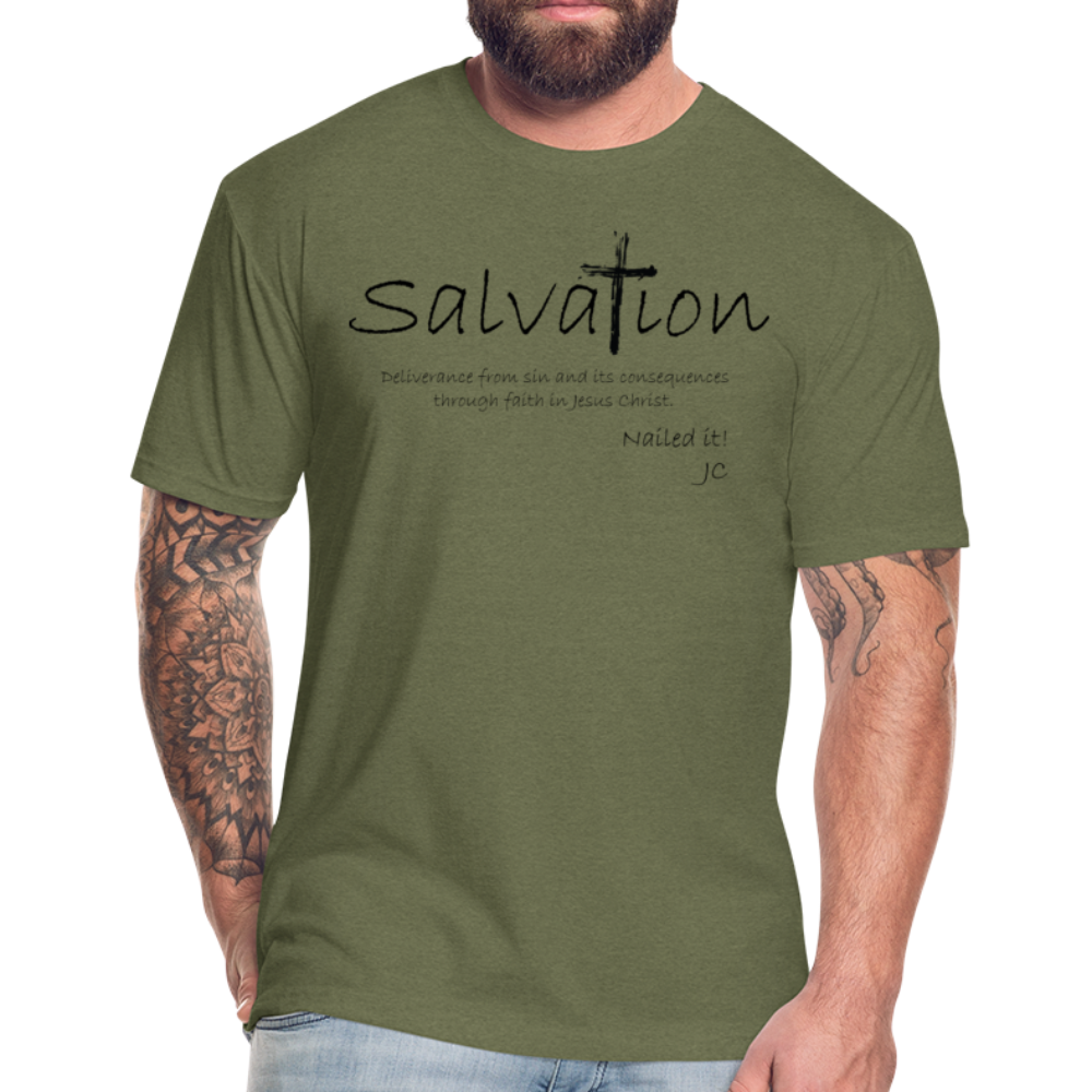 "Salvation", T-Shirt, Mens, Black Lettering - heather military green