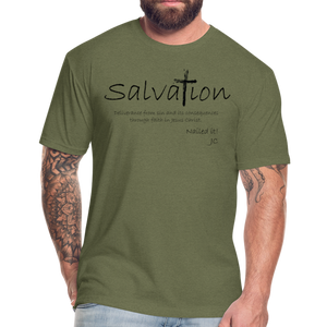 "Salvation", T-Shirt, Mens, Black Lettering - heather military green