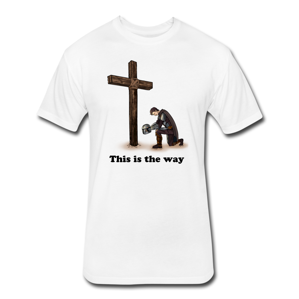"This is the way", Mando kneeling by the Cross - white
