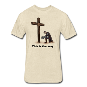 "This is the way", Mando kneeling by the Cross - heather cream