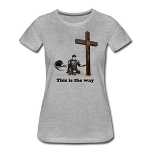 "This is the way", Mando and Grogu on left side of Cross, Women’s Premium T-Shirt - heather gray