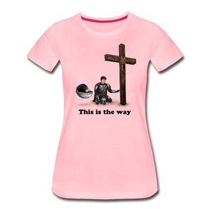 "This is the way", Mando and Grogu on left side of Cross, Women’s Premium T-Shirt - pink