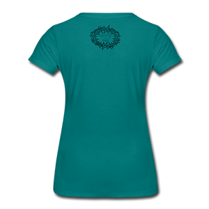 "This is the way", Mando and Grogu on left side of Cross, Women’s Premium T-Shirt - teal