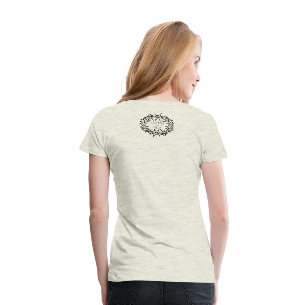 "This is the way", Mando and Grogu on left side of Cross, Women’s Premium T-Shirt - heather oatmeal