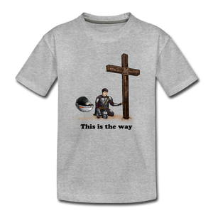 "This is the way", Mando and Grogu on left side of Cross, Kids' Premium T-Shirt - heather gray
