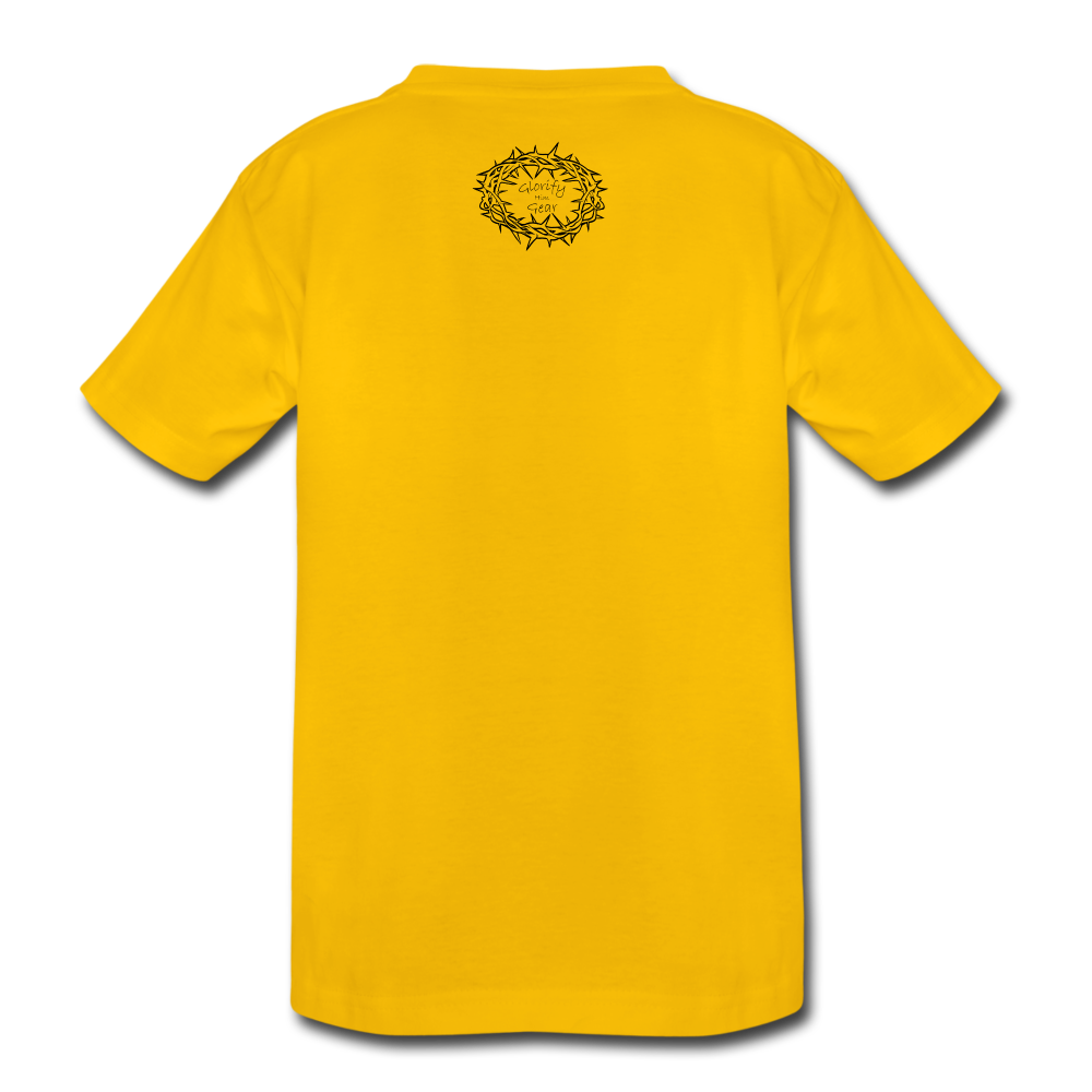 "This is the way", Mando and Grogu on left side of Cross, Kids' Premium T-Shirt - sun yellow